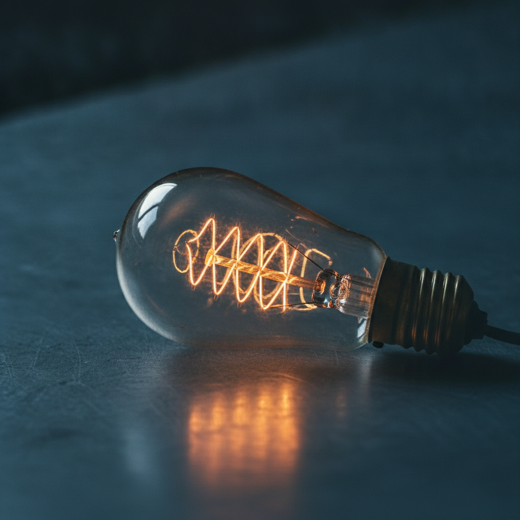 Lâmpada incandescente antiga acesa, representando a história da eletricidade